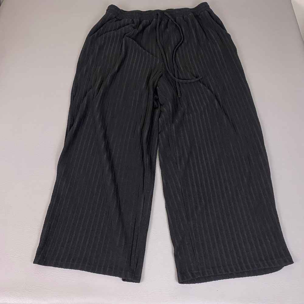 SHEIN Curve Wide Leg Pants Plus Size 4XL Black Ribbed  Elastic Drawstring Waist